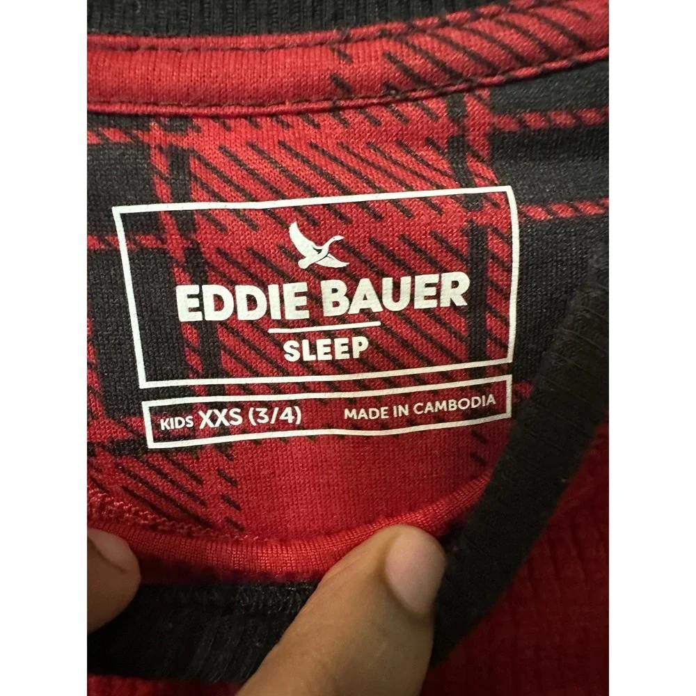 Eddie Bauer Kids Sleep Shirt Sz XXS 3/4 Red Black Thermal Waffle Bear Pajama Top